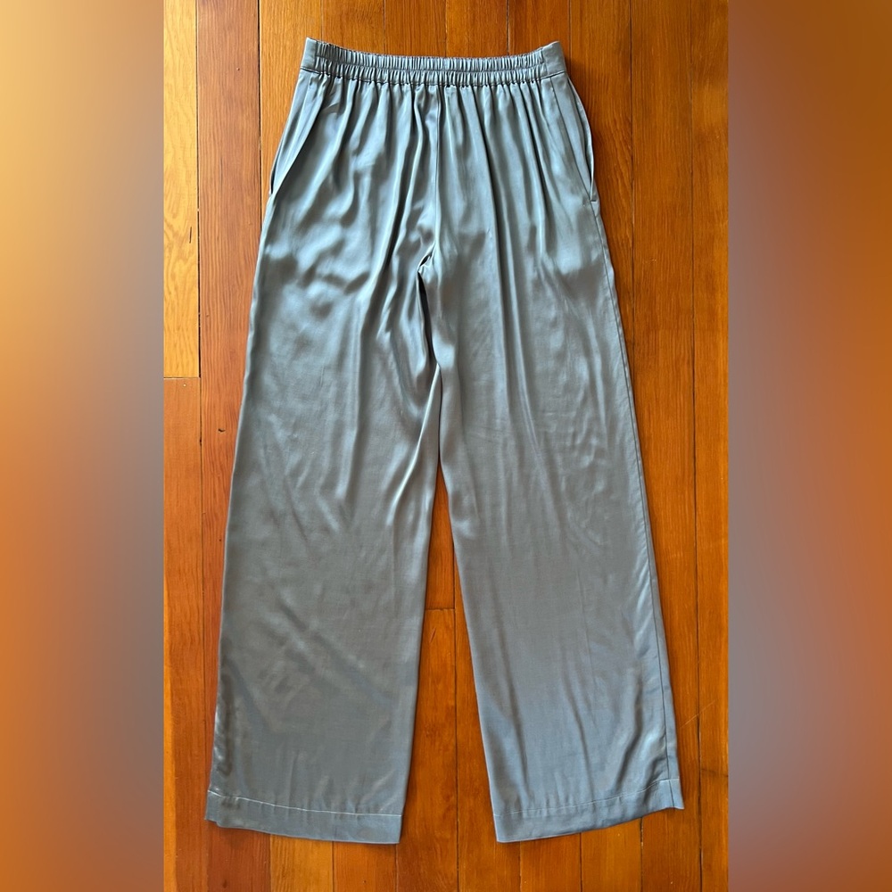 NWOT Madewell Pull-On Straight Pants in Stretch Satin - XS - Silver
